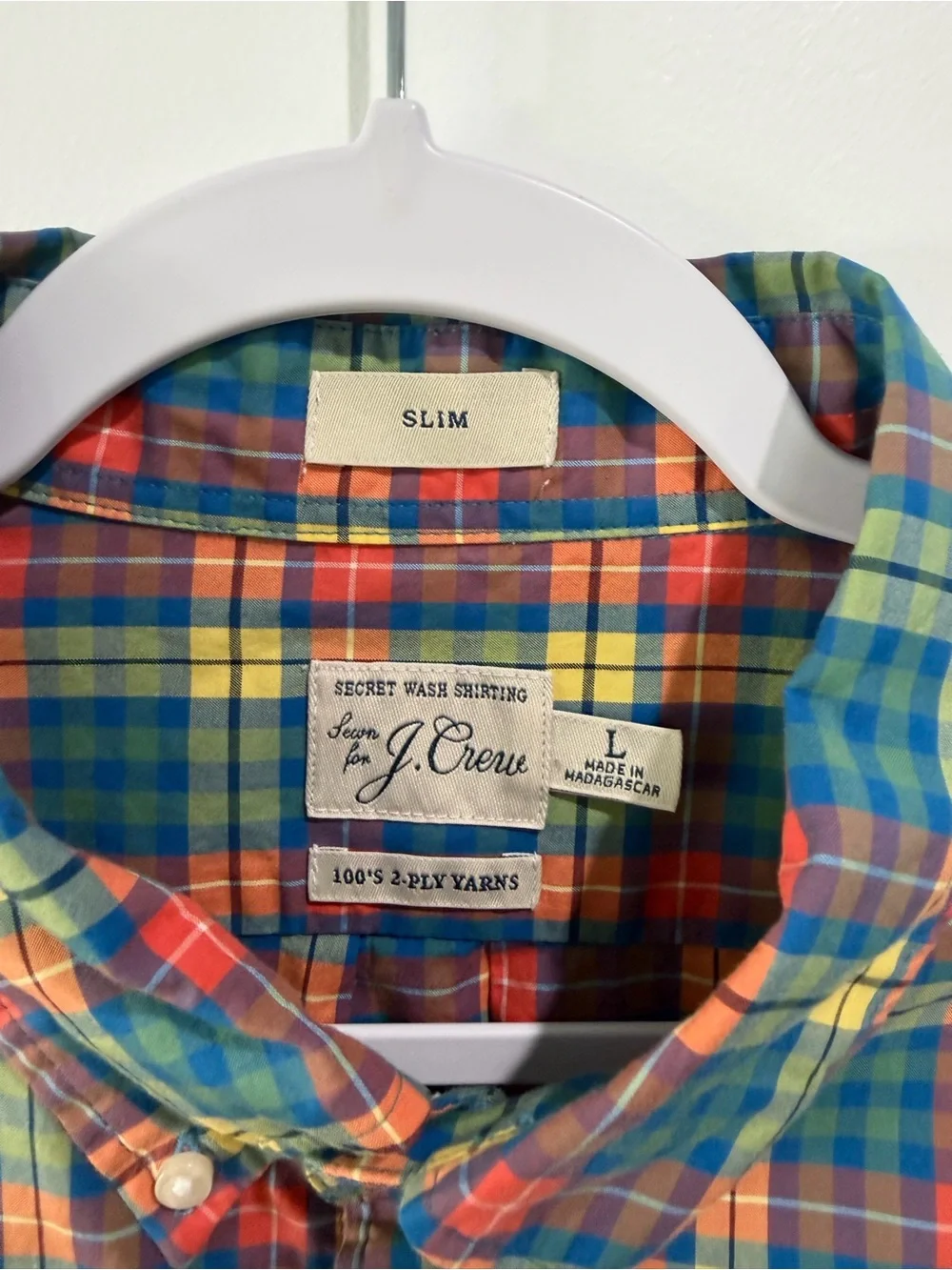 J. Crew Men's Multicolor Plaid Button-Down Shirt — Green, Blue, Red, Yellow